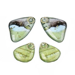 Желто-Зеленый Подвески в виде крыльев бабочки из прозрачной эпоксидной смолы, с золотой фольгой, блестящей пудрой и железом, желто-зеленый, 22x15x2.5 мм, отверстие : 1.2 мм