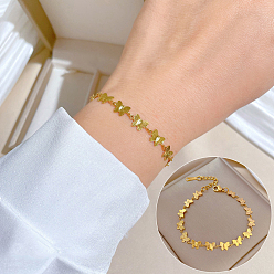 Золотой 304 браслеты из нержавеющей стали ссылка для женщин, бабочка, золотые, 6-1/4 дюйм (16 см)