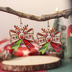 Персиковый Слойка Железные акриловые серьги-подвески на рождественскую тематику, бантом, золотой свет, розовые, 55x35 мм
