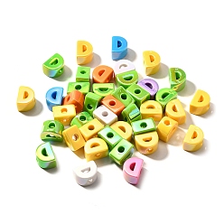 Letter D УФ-покрытие непрозрачные акриловые европейские бусины, бусины с большим отверстием, радужный, буквы, Буква D, 18.5~22.5x12~20x13~14 мм, отверстие : 6 мм