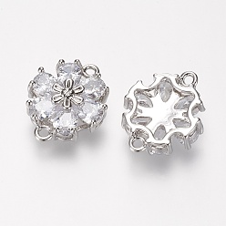 Платинированный Латунные микро проложить класса AAA кубического циркония ссылки, цветок, без кадмия, без никеля и без свинца, Реальная платина, 17x13x5.5 мм, отверстие : 1 мм