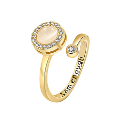 Золотой Плоские круглые вращающиеся открытые манжеты «кошачий глаз» для женщин, латунные кольца-спиннеры с микропаве из кубического циркония, слово, мне достаточно, золотые, 9.3 мм, размер США 8 (18.1 мм)