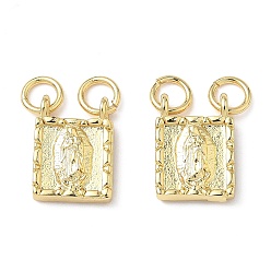 Настоящее золото 18K Латунь прелести, площадь с девственницей марии, без свинца и без кадмия, долговечный, с целью перехода в кольце, реальный 18 k позолоченный, 12x9x3 мм, отверстие : 3 мм