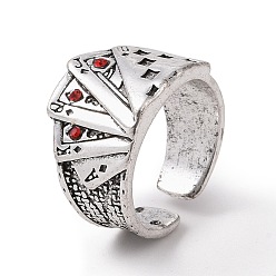 Antique Silver Siam Rhinestone Poker Pattern Open Cuff Ring, Retro Alloy Wide Band Ring for Women, Antique Silver, US Size 7 3/4(17.9mm)
