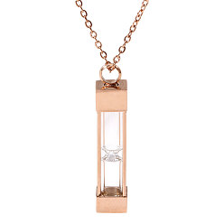 Розовое Золото 1Стеклянные песочные часы в форме прямоугольника, памятная урна для праха питомца, подвеска в виде ожерелья, с 304 кабельными цепочками из нержавеющей стали, розовое золото , 21.65 дюйм (55 см)