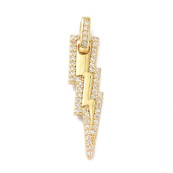 Золотой Латунные микропаве прозрачные подвески с фианитом, удар молнии, золотые, 29x8x2 мм, отверстие : 2.5 мм