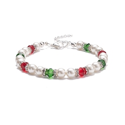 Colorido Pulsera de cuentas de cristal y perlas de concha, joyas navideñas para mujer, colorido, 7-1/2 pulgada (19 cm)
