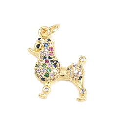Собака Латунные микропаве прозрачные подвески с фианитом, долговечный, стойки покрытие, без свинца и без кадмия, реальный 18 k позолоченный, собака, 18x14.5x4 мм, отверстие : 3.5 мм