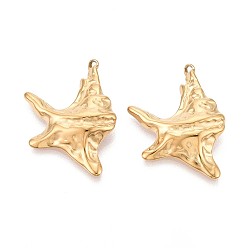 Настоящее золото 18K 304 подвески из нержавеющей стали, очарование морской звезды, ионное покрытие (ip), реальный 18 k позолоченный, 30.5x23x6 мм, отверстие : 1.2 мм