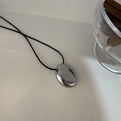 Oval Кулон из сплава, черная вощеная веревка, длинные цепочки для женщин, платина, овальные, 35.43 дюйм (90 см)