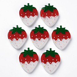 Red Cellulose Acetate(Resin) Cabochons, with Glitter Powder, Strawberry, Red, 30x24x4~4.5mm