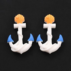White Opaque Resin Cabochons, Ocean Theme, Anchor with Shell, White, 34.5x22.5x6.5mm