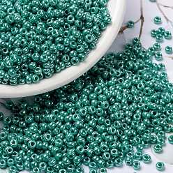 (RR435) Opaque Turquoise Green Luster MIYUKI Round Rocailles Beads, Japanese Seed Beads, (RR435) Opaque Turquoise Green Luster, 8/0, 3mm, Hole: 1mm, about 422~455pcs/bottle, 10g/bottle