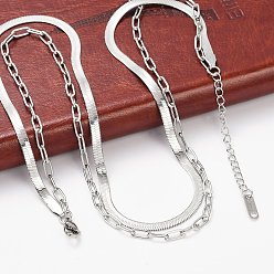 Нержавеющая Сталь Цвет Не тускнеет 304 двухслойное ожерелье из нержавеющей стали со скрепками и цепочками в виде елочки для мужчин и женщин, цвет нержавеющей стали, 15.63 дюйм (39.7 см)