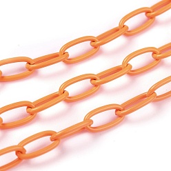 Orange Spray Painted Brass Cable  Chains, with Spool, Unwelded, Orange, 10x5x1mm, 32.8 Feet(10m)/roll