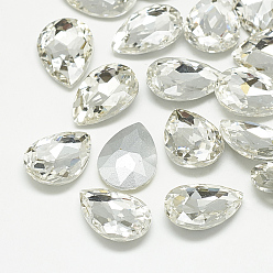 Crystal Pointed Back Glass Rhinestone Cabochons, Back Plated, Faceted, teardrop, Crystal, 14x10x4.5mm