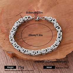 Couleur Acier Inoxydable Bracelets vintage en acier inoxydable à maillons byzantins pour hommes 6 mm 304, sans ternissement, couleur inox, 7.87 pouce (20 cm)