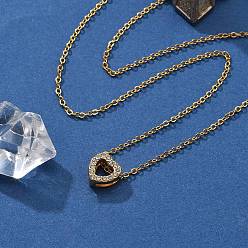 Сердце 304 ожерелья из нержавеющей стали с подвеской в виде цепочки и кристаллами из горного хрусталя для женщин, реальный 18 k позолоченный, сердце, 16.02 дюйм (40.7 см), Кулон : 9x8x4.5 мм