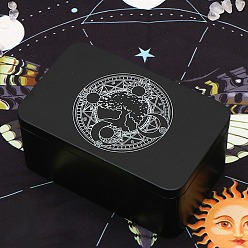 Tree of Life Печатные железные коробки для сбора карт Таро, футляры для хранения карт Таро, прямоугольные, чёрные, древо жизни, 13x8.3x6 см