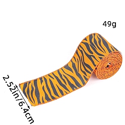Orange 5M Halloween Cotton Leopard Printed Ribbon, for Party Gift Decoration, Orange, 2-1/2 inch(64mm), about 5.47 Yards(5m)/Roll