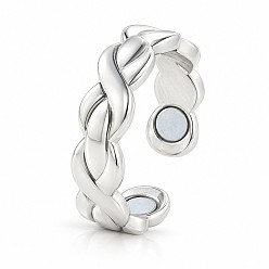 Серебро Открытые кольца из цинкового сплава, магнитный, твист, широкая полоса кольца, серебряные, 18 мм