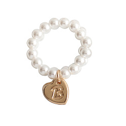 Letter B Пластиковые кольца с имитацией жемчуга и сплавом, золотые, В письме, 20 мм