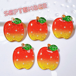 Яблоко Прозрачные смолы кабошоны, имитация фруктов, с блестка, яблоко, 29x25 мм