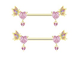 Золотой Латунные кольца для сосков со стразами, сердце, золотые, 35 мм