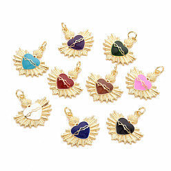 (52) Непрозрачная лаванда Латунь эмаль подвески, с целью перехода в кольце, без кадмия, без никеля и без свинца, сердце, реальный 16 k позолоченный, разноцветные, 20.5x20x2.5 мм, Перейти кольцо: 5x0.8 мм, 3.4 мм внутренним диаметром