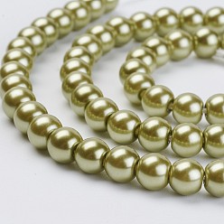 Olive Drab Eco-Friendly Dyed Glass Pearl Beads Strands, Grade A, Round, Cotton Cord Threaded, Olive Drab, 6mm, Hole: 1.2~1.5mm, about 70pcs/strand, 15.7 inch