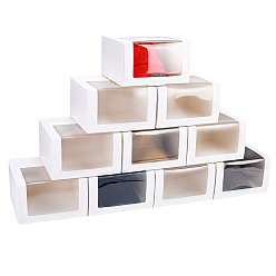 White Foldable Cardboard Gift Cap Storage Boxes with Clear PVC Window, Square, White, 19.5x19.5x12cm