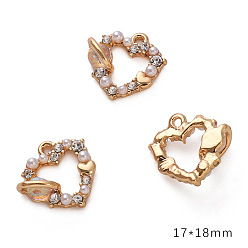 Сердце Подвески из золотистого сплава со стразами из смолы, сердце, 17x18 мм, отверстие : 1.5 мм