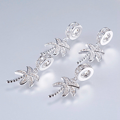 Платина Латунь кубический цирконий европейские подвески с подвесками, кокосовая пальма, платина, 24 мм, отверстие : 4 мм, Кулон : 12x15x1 мм