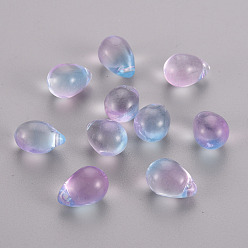 Лиловый Двухцветные прозрачные стеклянные подвески, слеза, сирень, 14x10x9 мм, отверстие : 1 мм