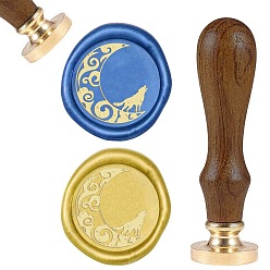 Golden DIY Scrapbook, Brass Wax Seal Stamp and Wood Handle Sets, Moon, Golden, 8.9x2.5cm, Stamps: 25x14.5mm