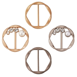 Mixed Color 4Pcs 4 Style Alloy Buckles, with Imitaion Pearl & Crystal Rhinestone, Flat Round, Mixed Color, 41.5~45x40~45x3.5~10.5mm, 1pc/style