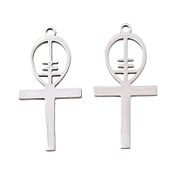 Нержавеющая Сталь Цвет 201 подвески из нержавеющей стали, анкх крест прелести, цвет нержавеющей стали, 27x13x1 мм, отверстие : 1.5 мм