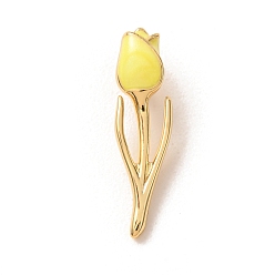 Amarillo Colgantes de latón con esmalte, encantos de tulipanes, chapado en rack, larga duración plateado, sin plomo y el cadmio, real 18 k chapado en oro, amarillo, 24x6.5x7 mm, agujero: 5x2 mm