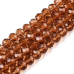 (932FM) Темно-синий аква-матовый с подкладкой Стеклянные бусины, граненые, рондель, темно-золотистые, 6x5 мм, отверстие : 1 мм, около 80~85 шт / нитка, 38~40 см