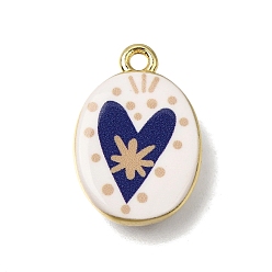 Bisque Printed Brass Pendants, Oval with Heart Charms, Golden, Bisque, 19x13x4mm, Hole: 1.7mm