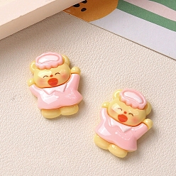 Pink Непрозрачные кабошоны из смолы, медведь в пижаме, розовые, 24x20 мм