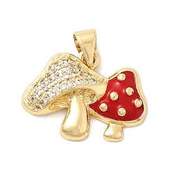 Красный Латунные микро проложить кубического циркония подвески, с эмалью, грибное очарование, долговечный, без кадмия и без свинца, реальный 18 k позолоченный, красные, 14.5x19.5x4 мм, отверстие : 4x3.5 мм