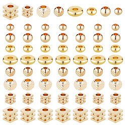 Золотой 160 шт. 8 стили латунные бусины-проставки, без никеля , куб, рондель и толстый круглый, золотые, 3~6x1.5~4 мм, отверстие : 1.2~2 мм, 20 шт / стиль