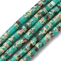 Морско-зеленый Синтетические имперские нитки из бисера яшмы, окрашенные, Плоский круглый / диск, Heishi бусы, цвета морской волны, 8x4 мм, отверстие : 1.2 мм, около 86 шт / нитка, 15.16 дюйм (38.5 см)