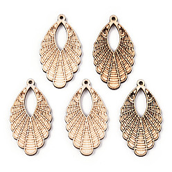 Цвет Древесины Подвески из неокрашенного натурального дерева тополя, полые подвески в форме слезы, деревесиные, 40x22x2.5 мм, отверстие : 1.6 мм