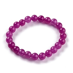 Medium Violet Red Dyed Natural Jade Beads Stretch Bracelets, Round, Medium Violet Red, Inner Diameter: 2-1/4 inch(5.7cm), Bead: 8~8.5mm