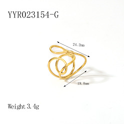 Настоящее золото 18K Винтажные 304 открытые манжеты из нержавеющей стали, простой роскошный модный аксессуар, реальный 18 k позолоченный, внутренний диаметр: 19.8 мм