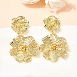 Настоящее золото 18K Серьги-гвоздики с цветком из латуни, без кадмия и без свинца, стойки покрытие, долговечный, реальный 18 k позолоченный, 39.5x24 мм