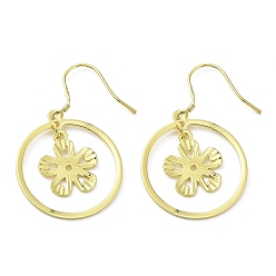 Real 18K Gold Plated Snowflake & Flower Asymmetrical Earrings, Rack Plating Brass Dnagle Earring, Long-Lasting Plated, Real 18K Gold Plated, 42x25mm