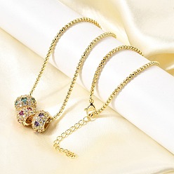Настоящее золото 18K Латунный микропаве разноцветные кубические цирконии 3 рондели подвеска коробка цепи ожерелья, стойки покрытие, долговечный, без свинца и без кадмия, реальный 18 k позолоченный, 17.91 дюйм (45.5 см)
